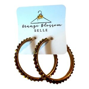 Boutique Bronze Gold 2” Large Rhinestone Hoops Earrings NEW